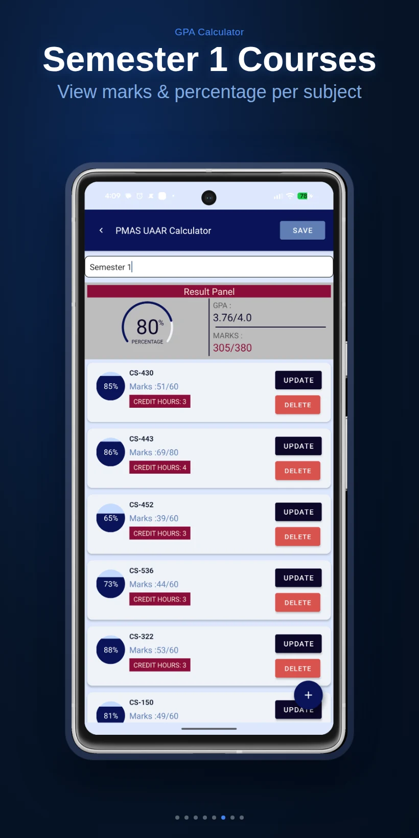 GPA Calculator (PMAS UAAR) screenshot