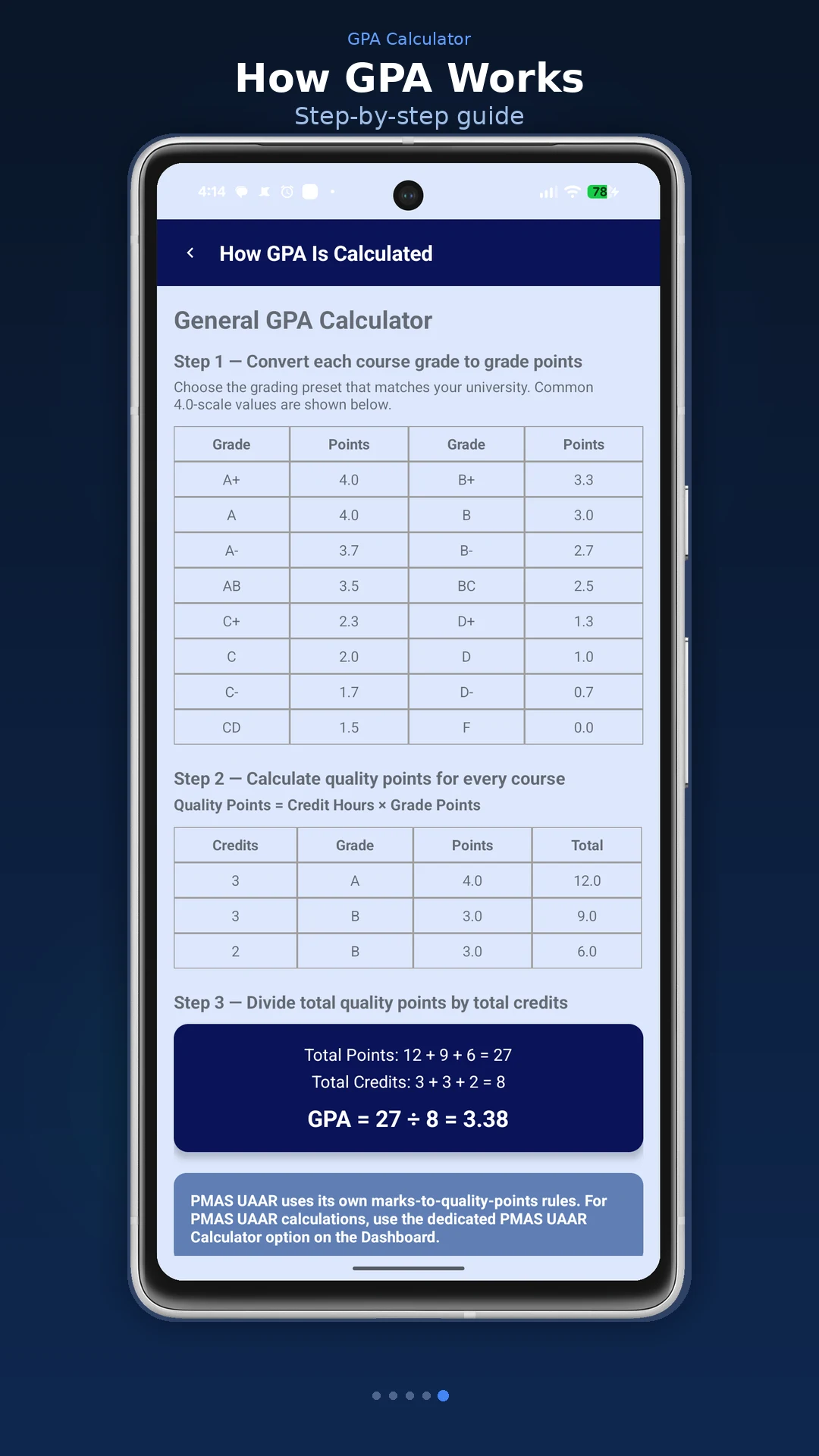 GPA Calculator (PMAS UAAR) screenshot