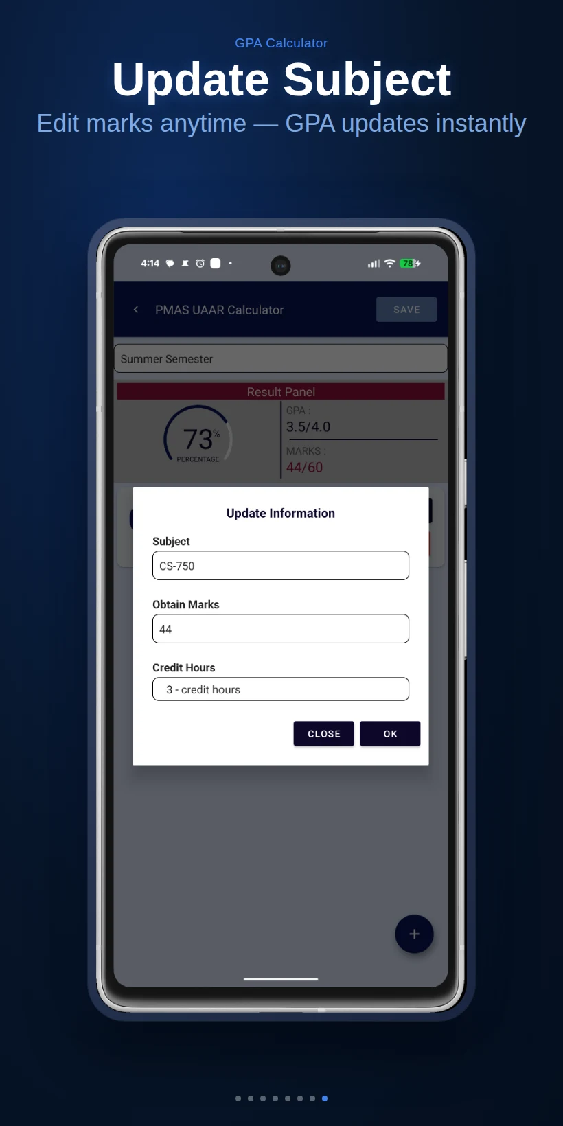 GPA Calculator (PMAS UAAR) screenshot