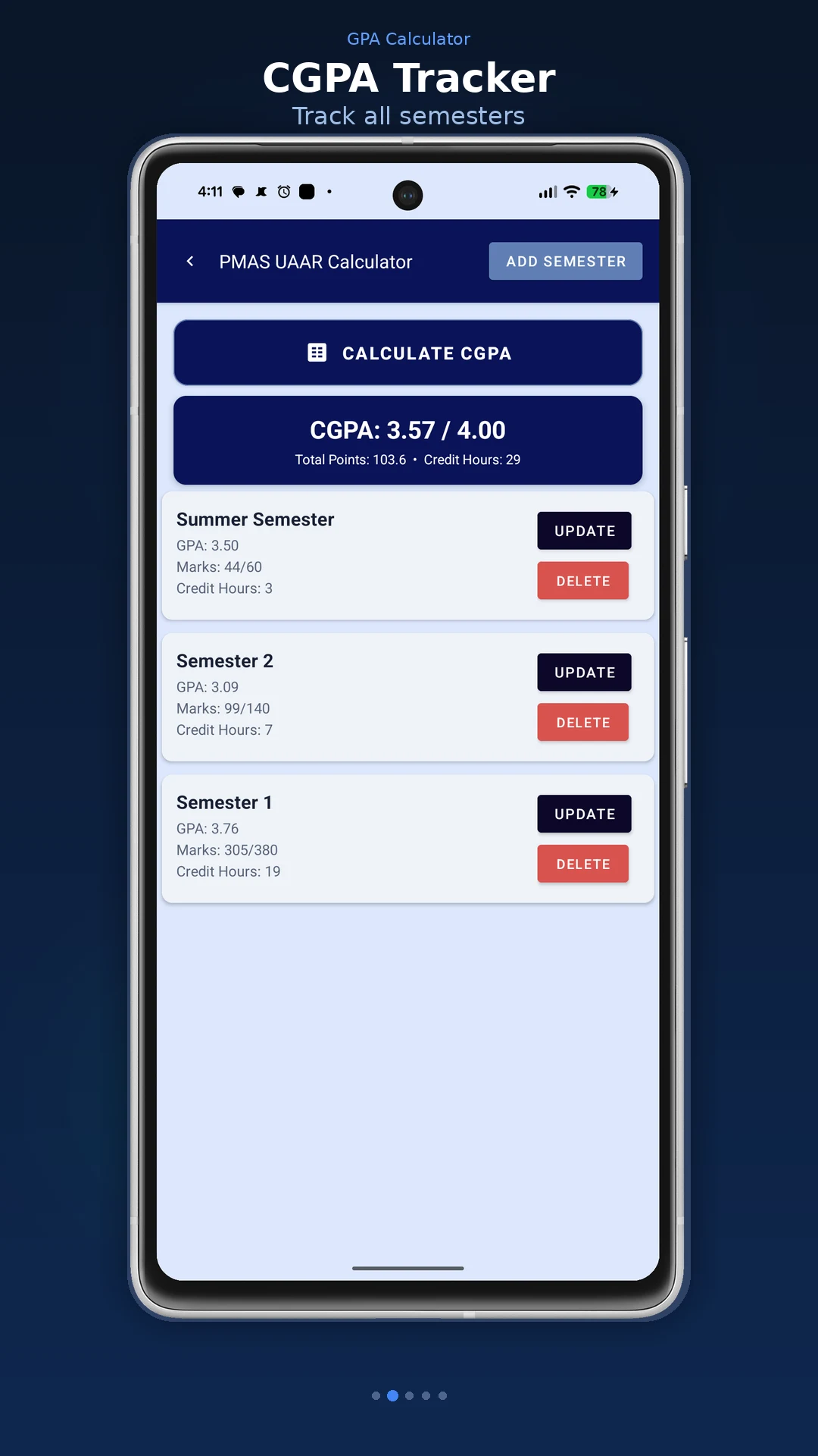 GPA Calculator (PMAS UAAR) screenshot