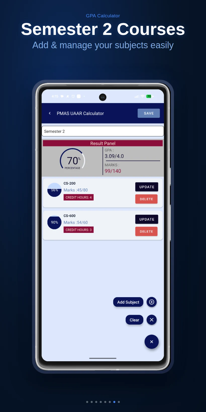 GPA Calculator (PMAS UAAR) screenshot